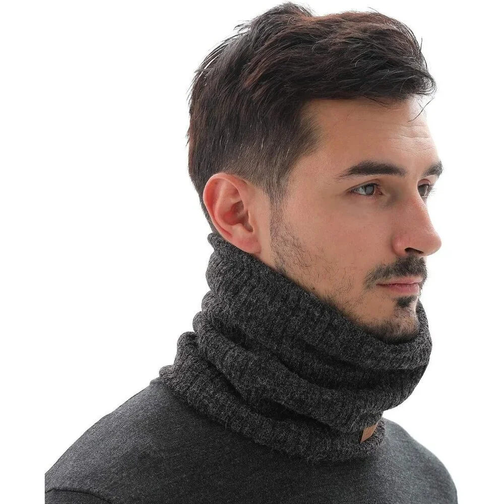 Men's Dark Grey Winter Ski Neck Gaiter Face Scarf Fleece Lined Windproof Scarves